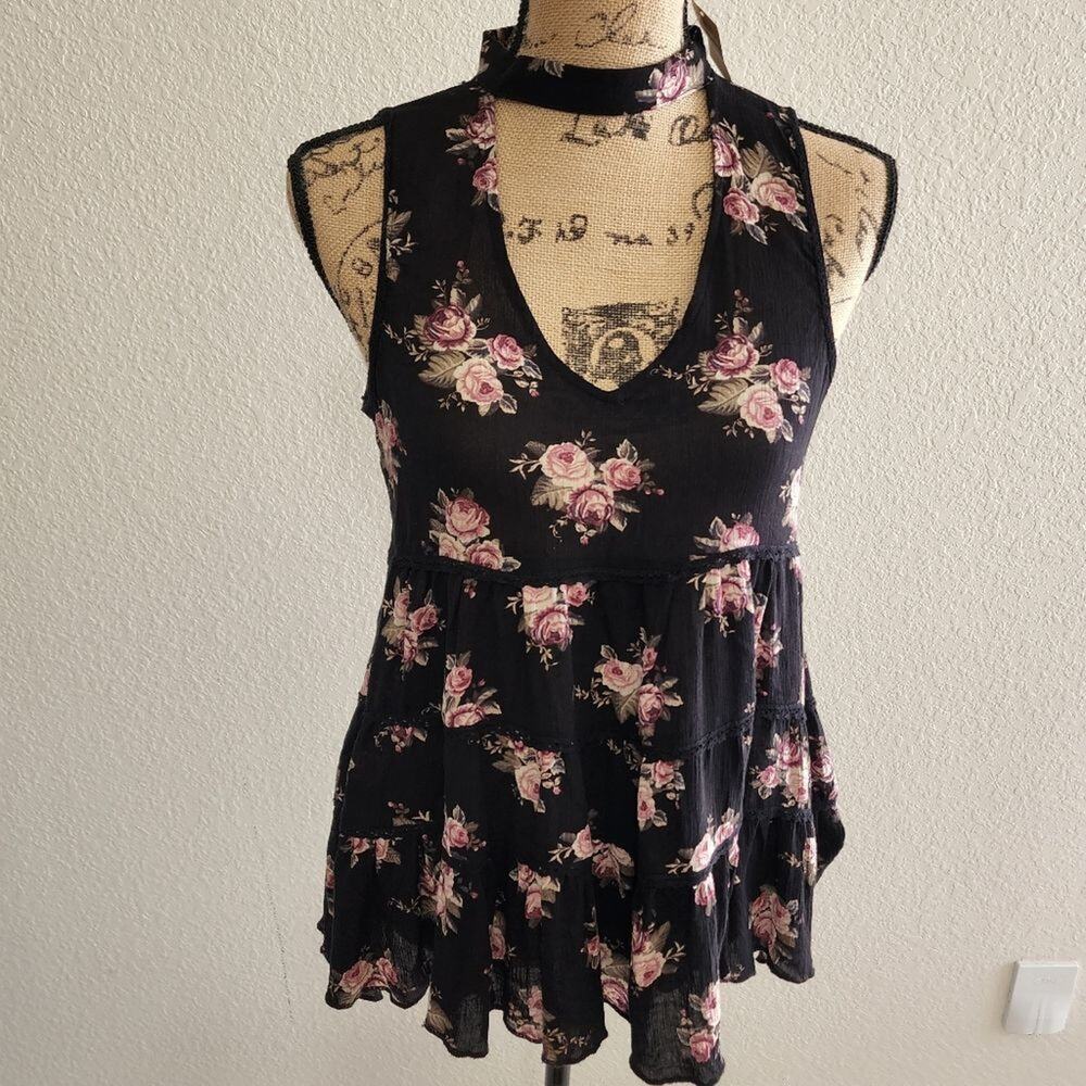 AEO AMERICAN Eagle floral peplum babydoll shirt size XS‎ NEW